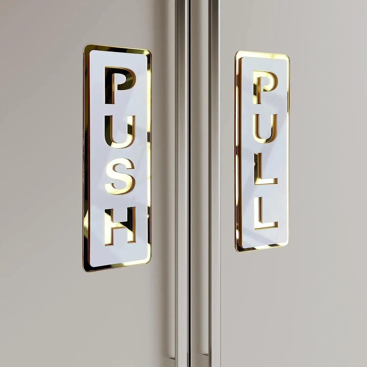 3D Mirror Sticker Acrylic Push Pull Door Sign Letters Push and Pull Symbol Decal Shop Store Hotel Restaurant Cafe Bank Mall