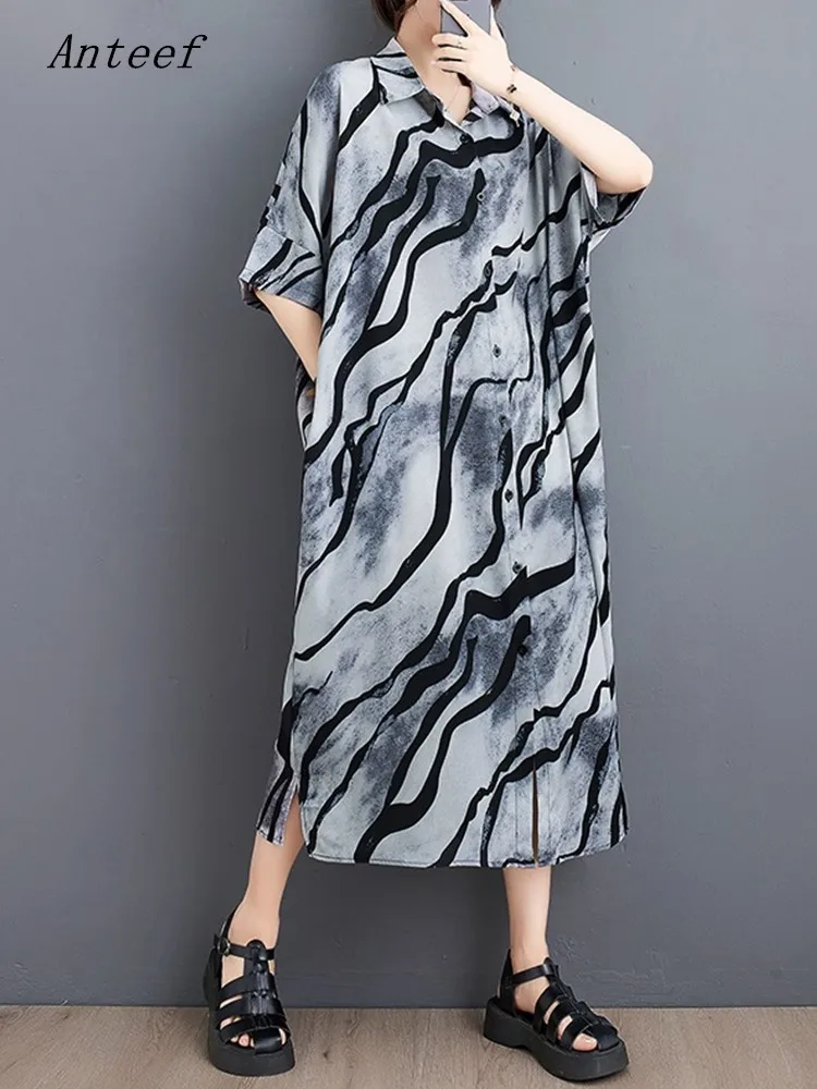 

short sleeve oversized vintage stripe new in dresses for women casual loose long summer shirt dress elegant clothing 2023