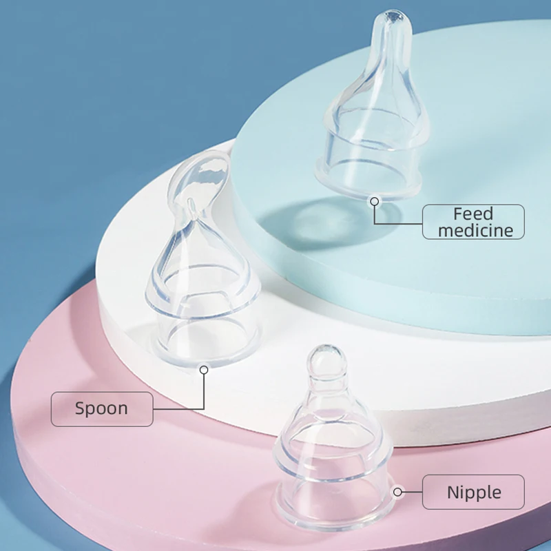 1 Pc Baby Medicine Feeder Bottle 70ml Bear Design Prevent Choking With 2 Pcs Silicone Replacement Pacifier And Food Spoon Head