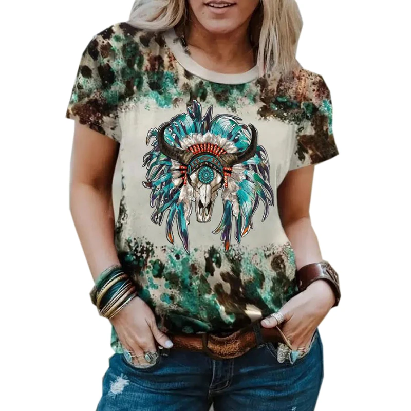 

Summer Women T-shirts New Ethnic Style Short Sleeve Casual Tops Female Round Neck Stars 3D Print Harajuku Funny Graphic Tees 5XL