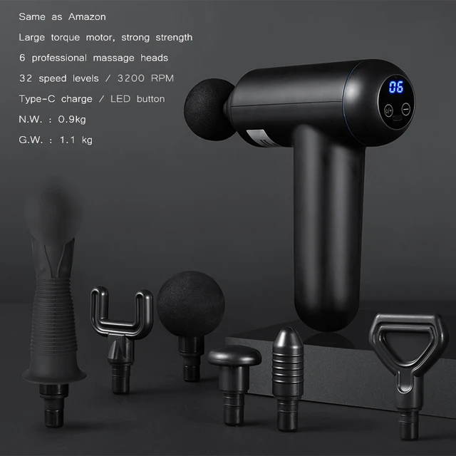 32 speed levels Electric massage Gun Slimming Body Neck back foot leg shoulder Massager Muscle Fascia Gun percussion massagers Black J03-6 heads