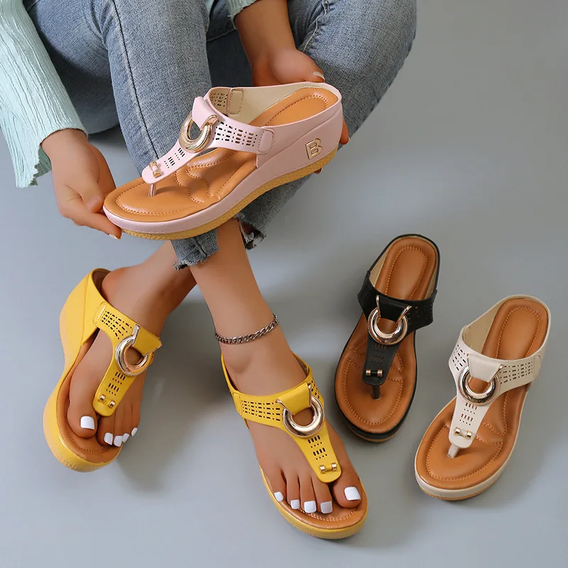 

Women New Summer Sandals Open Toe Beach Shoes Flip Flops Wedges Comfortable Slippers Cute Sandals Plu Size 35~43 Chaussure Femme