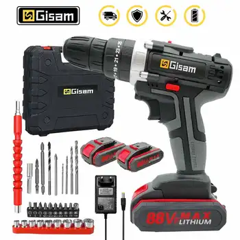 Gisam 88VF Electric Impact Drill Cordless Electric Screwdriver Drill Rechargeable Lithium Battery 2 Speeds Household Power Tools 1