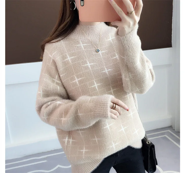 Thickened sweater women's 2021 new winter pullover loose top GRAY22 long sweater Sweaters