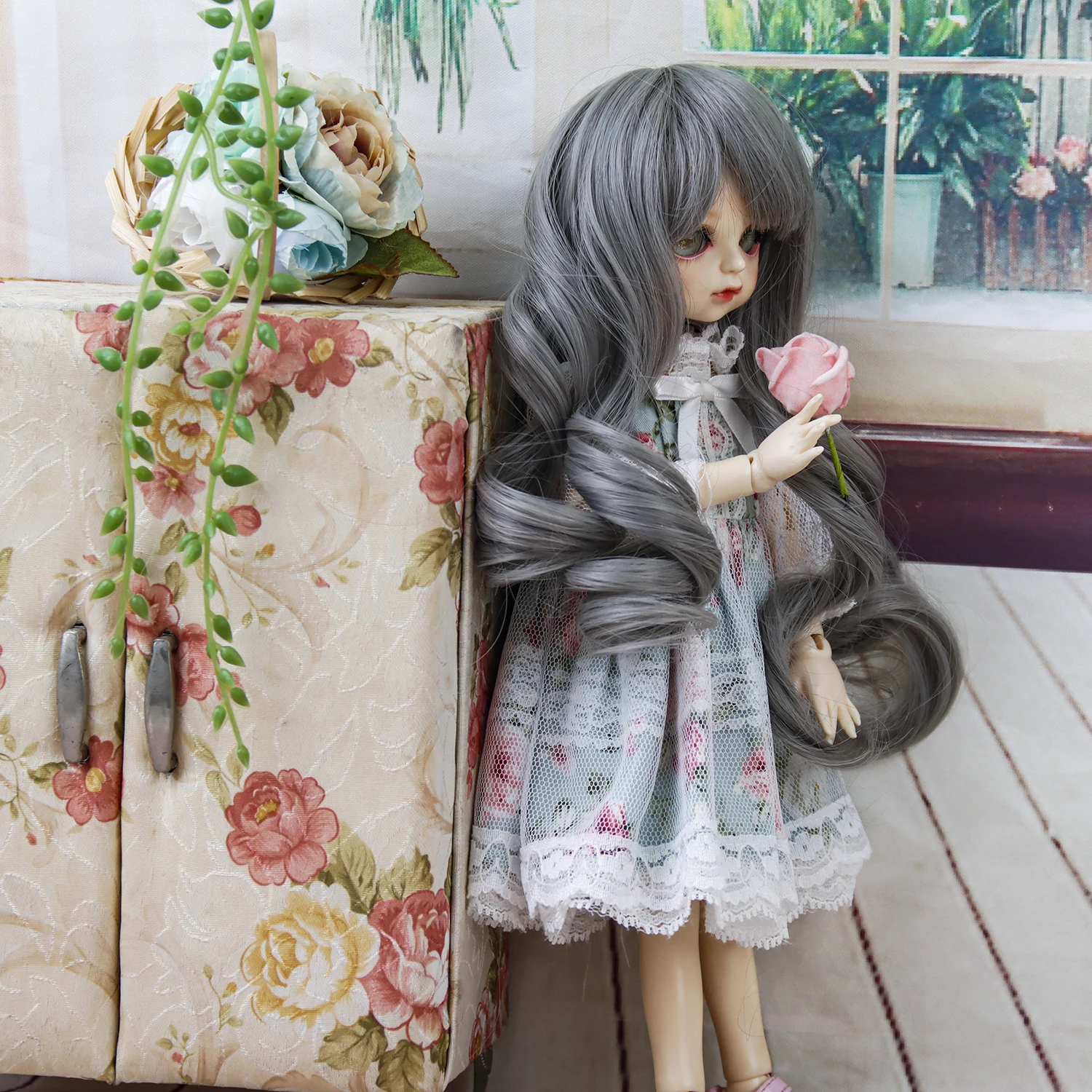 

BJD Doll Wig 1/6 DIY Long Bangs Curly Hair Natural Color Big Roll Wavy Wig For Girl Gift