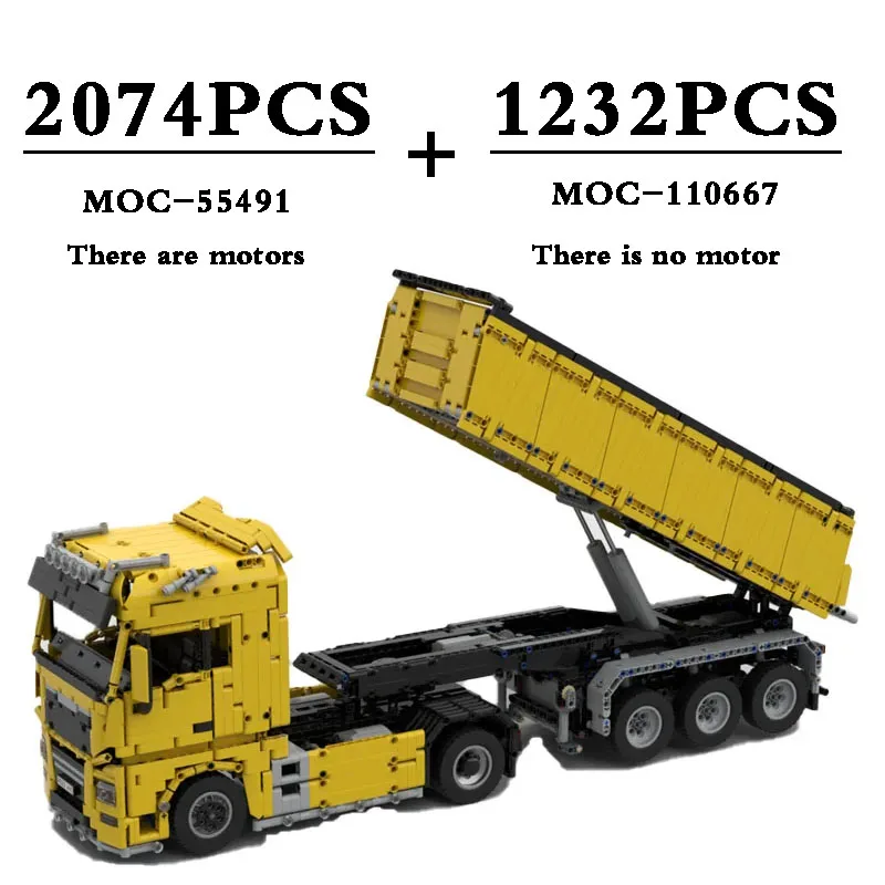 

MOC-110667 3 Axle Dump Trailer MOC-55491 Truck 1:17 RC Semi Tractor Building Block Toys Birthday Toys DIY Christmas Gifts