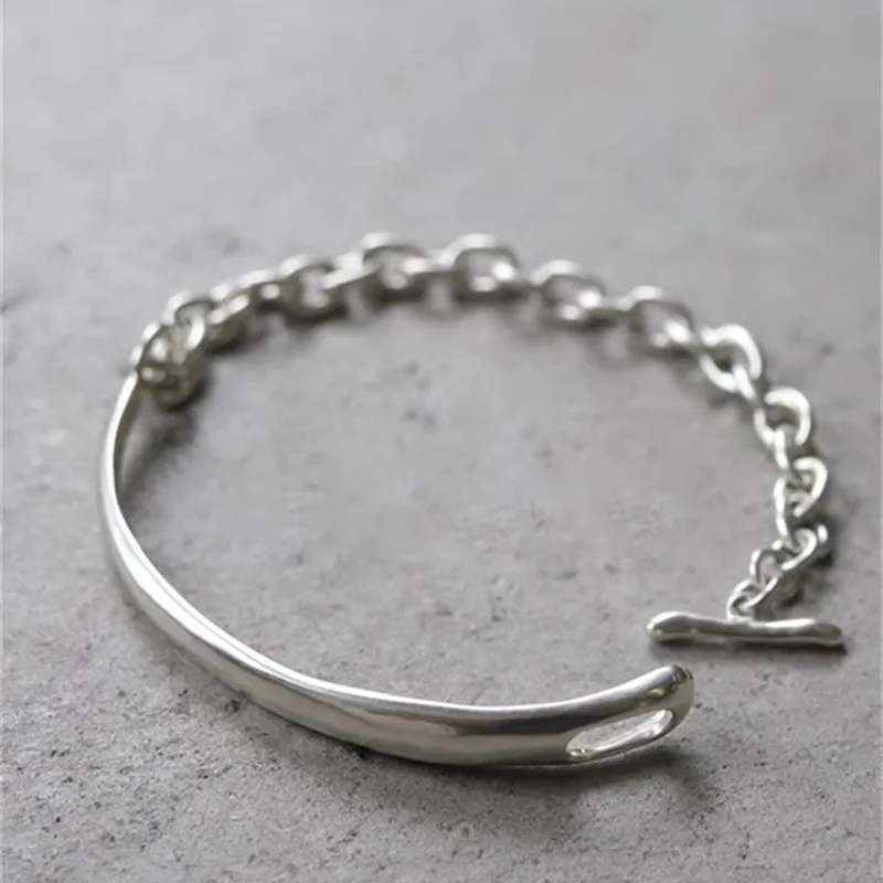 New 925 Silver OT Clasp Knot Geometric Punk Asymmetric Chain Bracelet For Woman Girl Fashion Jewelry Gift Dropship Wholesale
