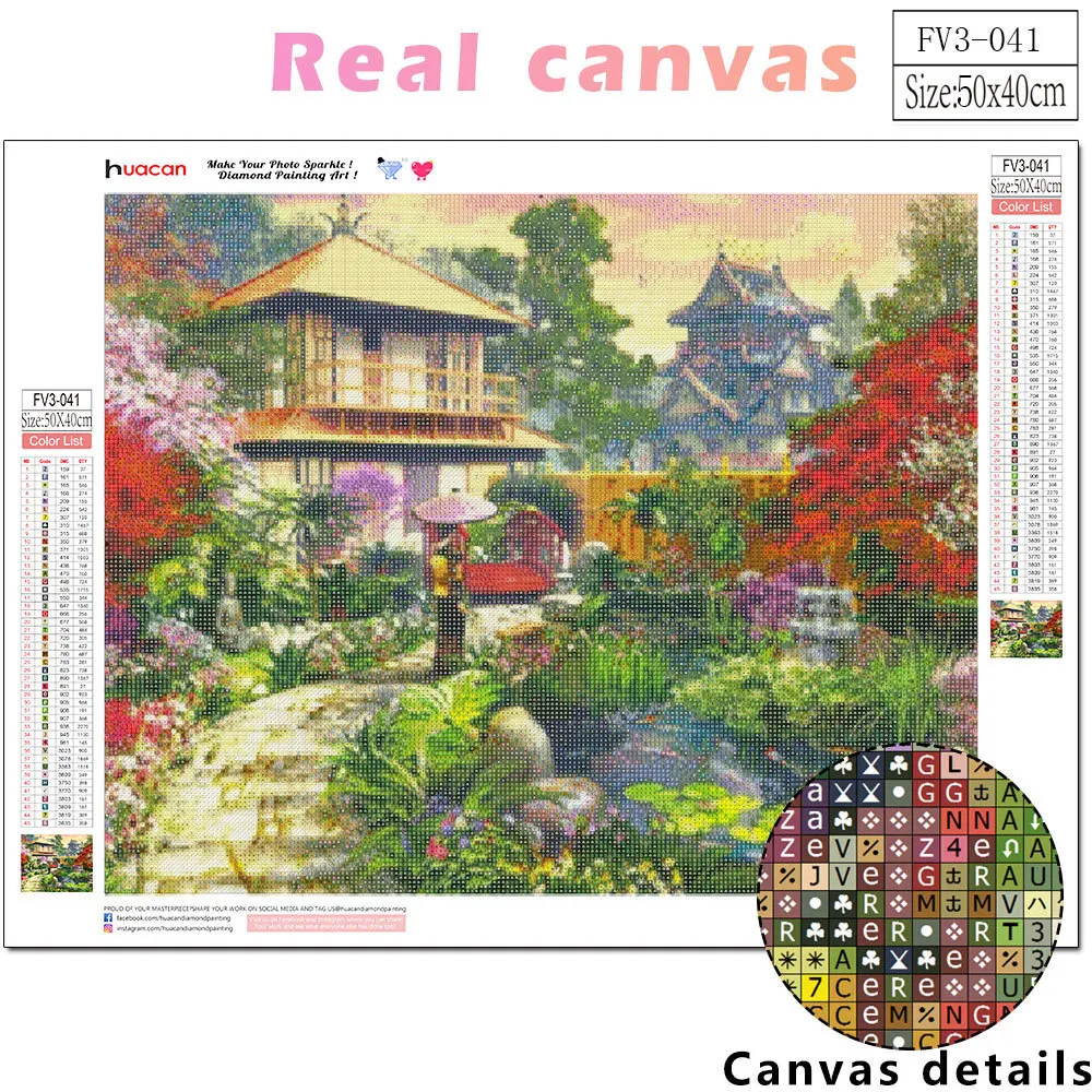 HUACAN 5D DIY Diamond Painting Japanese Garden Landscape Diamond Embroidery Cross Stitch House Mosaic Needlework Decor For Home