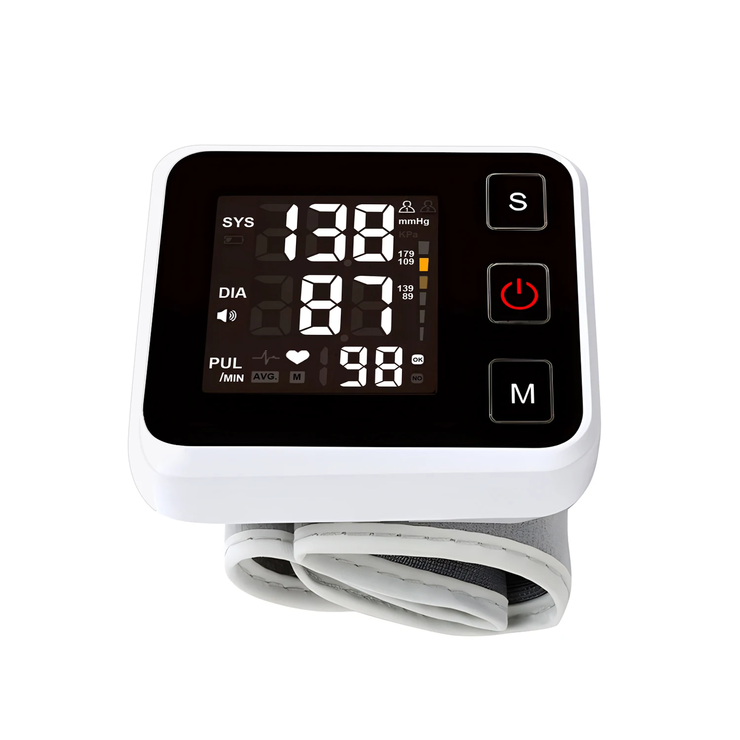Backlit Automatic Digital Wrist Blood Pressure Monitor Sphygmomanometer Tonometer Tensiometer Heart Rate Pulse Meter BP Monitor
