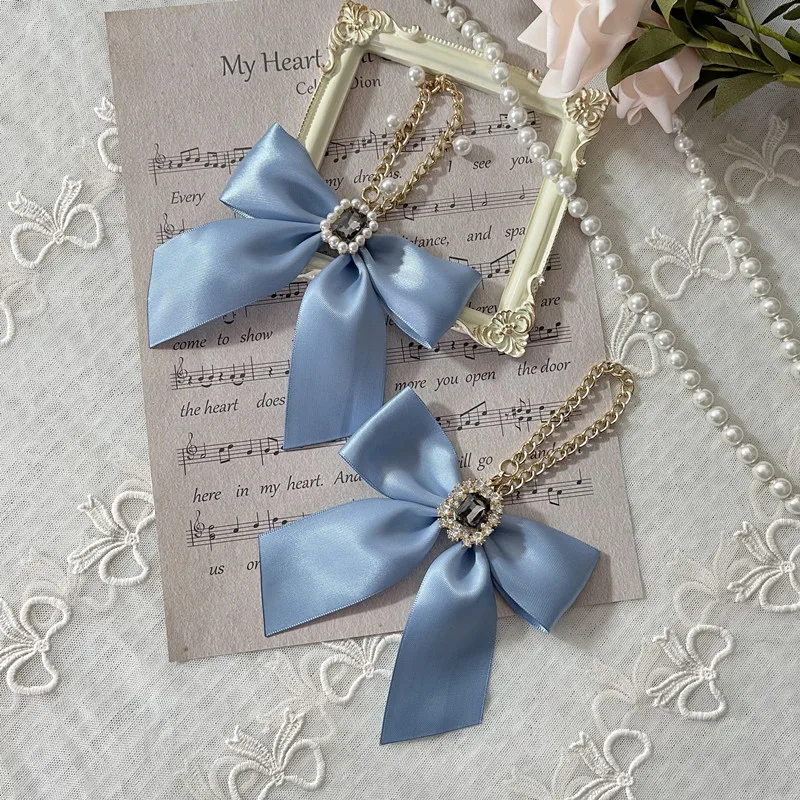 Ribbon Large Bowknot Bag Pendant Ornament Multi Color Japanese Lolita Handmade Rhinestone Cute Key Ring Chain Bow Girls Gift