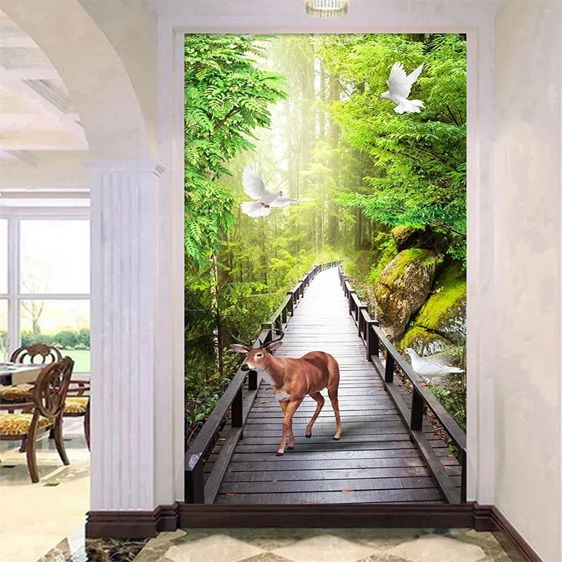 3D forest wooden path 14 door mural