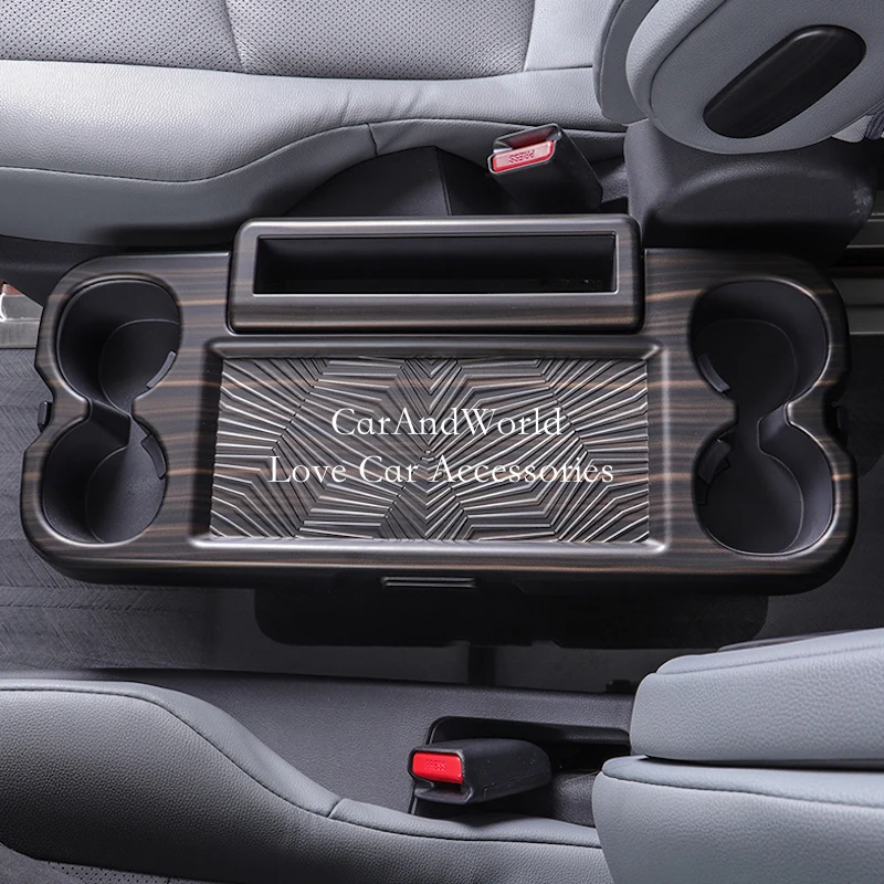 

ABS Peach Wood Rear Middle Row Seat Water Cup Armrest Panel Cover Trims Car Interior Accessories For Toyota Sienna 2021 2022