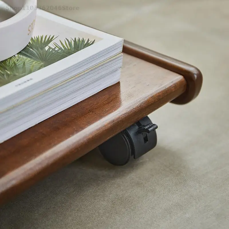 Solid Wood Side Table Mobile Coffee Table With Wheels Small Square Living Room Sofa Side Cabinet Cabinet Cart
