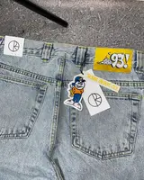 Polar Big Boy Jeans Y2K Harajuku Gothic Hip Hop Cartoon Embroidery Retro Blue Baggy Jeans Women Men High Waist Wide Leg Trouser 2