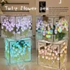DIY Tulip Mirror Cube Lamp Simulation Flower Bedroom Sleeping Table Lamp Handmade Craft Tulip Mirror Night Light Birthday GiftS 1