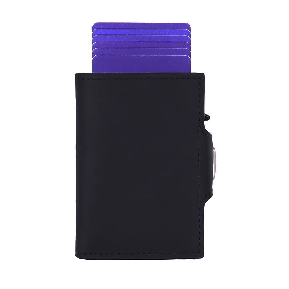 YE TREE Slim Aluminum Metal Wallet for Men Zipper Credit Card Holder RFID Genuine Leather Pop up Wallet for Cards and Coins Man 4