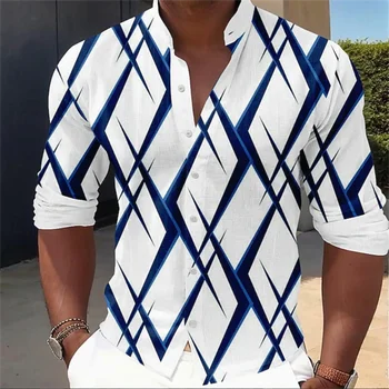 Camicia hawaiana di lusso alla moda Camicia stampata a righe verdi Camicia a maniche lunghe alla moda da uomo Camicia estiva Abbigliamento da uomo 1