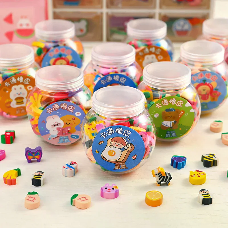 50PCS 휴대용 미니 고무 지우개 Kawaii 편지지 어린이 학생 사무용품 귀여운 지우개 크리 에이 티브 동물 과일 연필 지우개