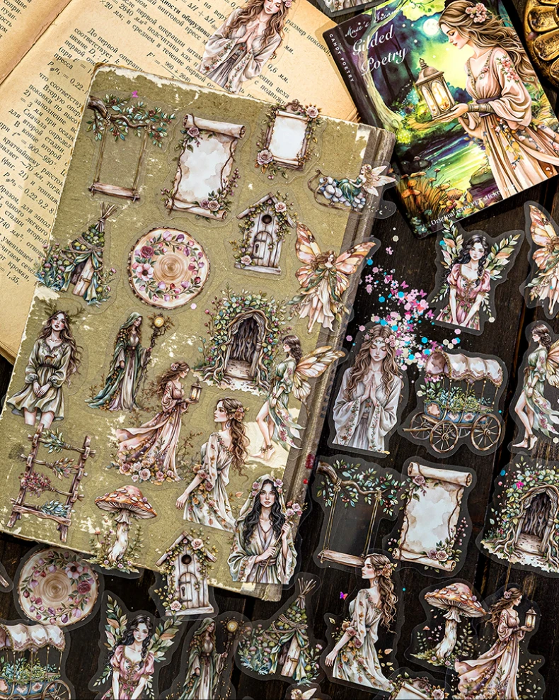 JIANQI 40 Stück Fairy Girl Series PET-Material Dekorative Aufkleber Tagebuch Album Scrapbooking-Material Junk Journal Supplies – Detail 17