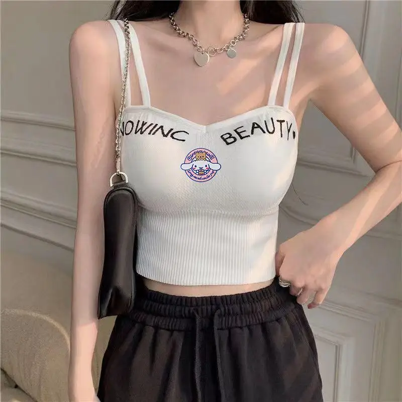 

Kawaii Sanrio Cinnamorroll Sexy Tank Top Cartoon Kuromi My Melody Underlay Underwear with Chest Pad Gather Outwear Top Gifts