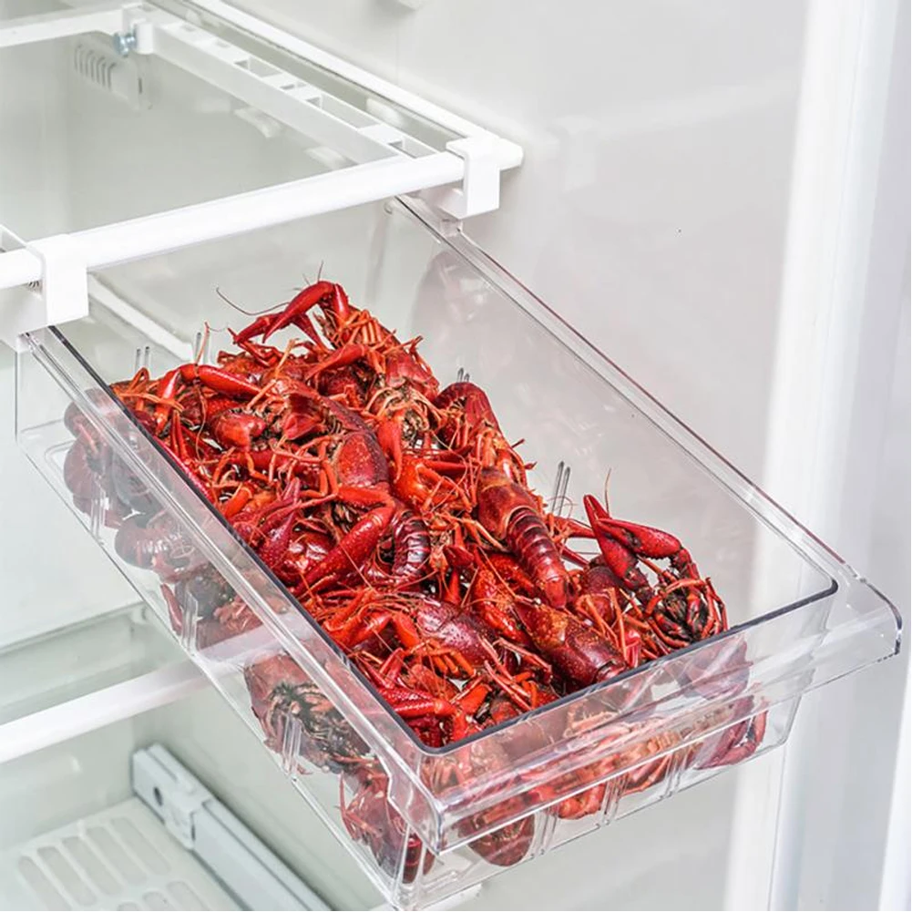 Voltsify Pull Out Fridge Drawer Organiser Drop & Pressure Resistant Fridge Storage Drawer, Food Safe PET Organizer for Fruit Vegetable Meat Drinks