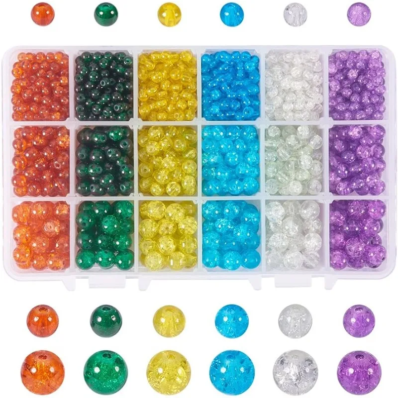 

1Box 6Colors 1980PCS Assorted 3 Size Crackle Glass Beads 4mm 6mm 8mm Baking Spray Painted Round Split Tiny Glass Loose Beads