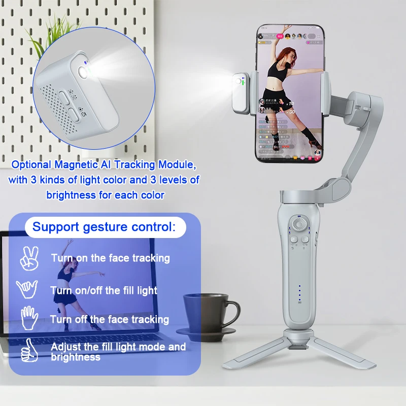 L7Bpro 흔들림 방지 폰 짐벌 360 AI 얼굴 인식 라이브 셀카봉 삼각대 스태빌라이저