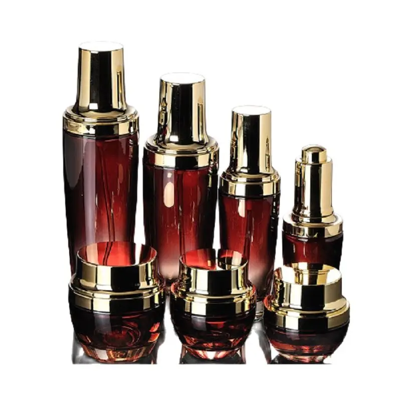 

8pcs Lotion Refillable Bottle Empty Glass Essential Oil Vials 30ml 50ml 100ml Red Cosmetic Container Gold Lid 30G 50G Cream Jars