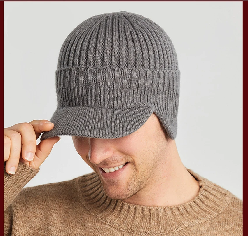 Winter Men's Hat Wool Knitted Thick 