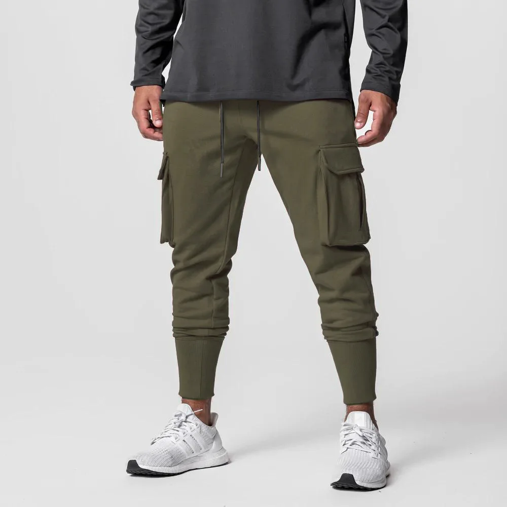 Multi pocket casual fitness pants with ankle straps sports zipper pockets joggers cargo pants women