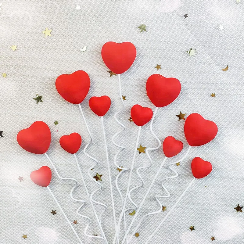 5pcs Red Pink Heart Shaped Cake Topper for Valentine's Day Wedding Party DIY Dessert Baking Cake Decorations Supplies