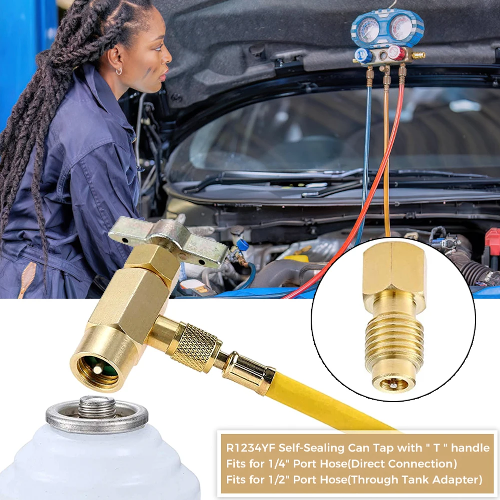 R1234A Refrigerant Can Bottle Tap Opener 1/2 Female Thread Self-Sealing Can Tap Bottle Opener Brass Self-Sealing Bottle Opener