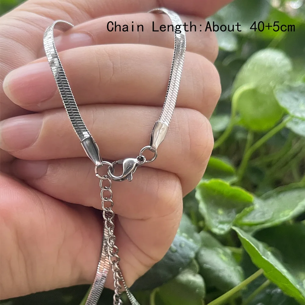 Titanium Steel Punk Flat Snake Chain Necklace Women Kids