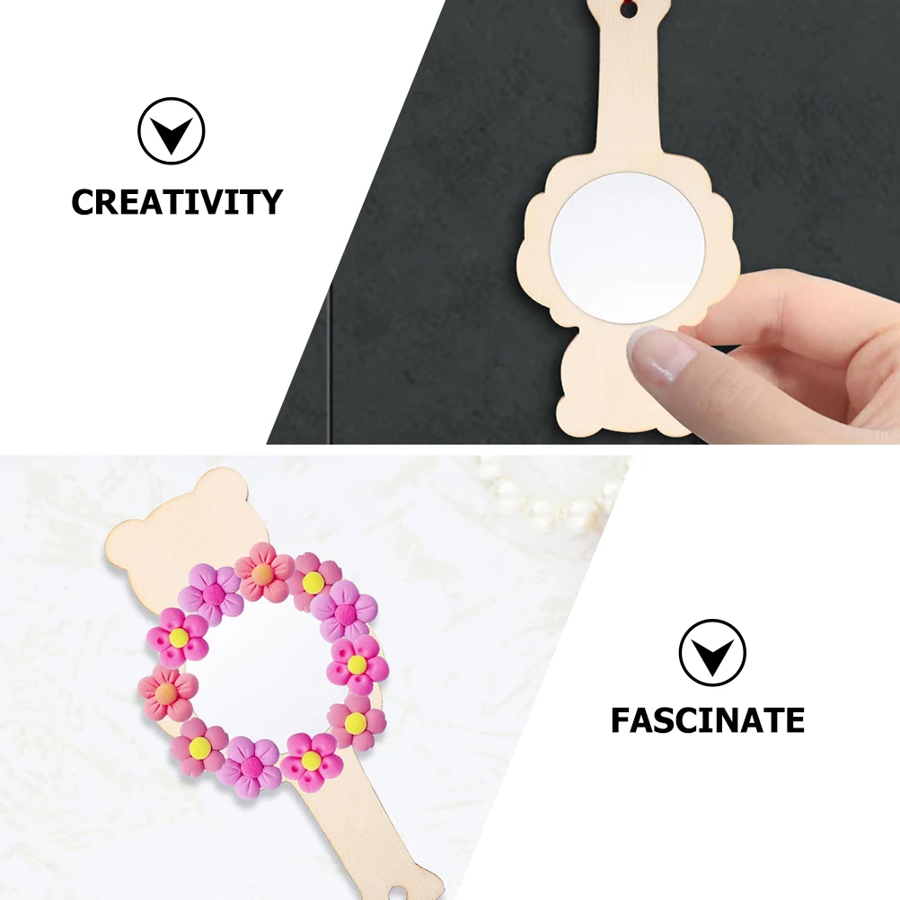 5pcs DIY 나무 거울 도색되지 않은 휴대용 어린이 공예 액세서리 장난감 가족 재미 빈 나무 그림 거울