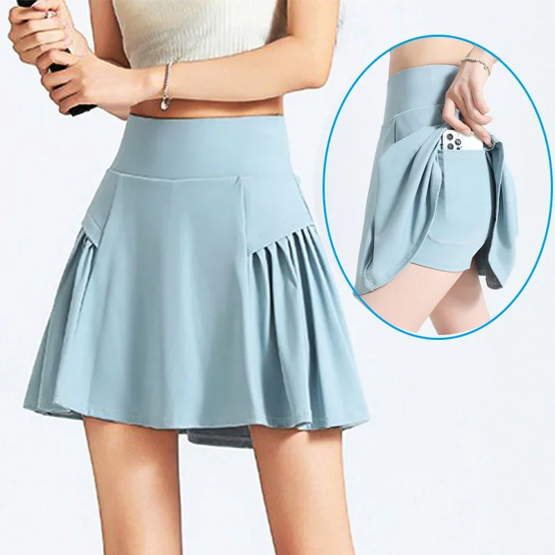PofyBofy Tummy Control Wide Waistband Golf Skort Pockets Tennis Skirt Sports Skirted Shorts 2 in 1 Running Skirt Shorts Pleated