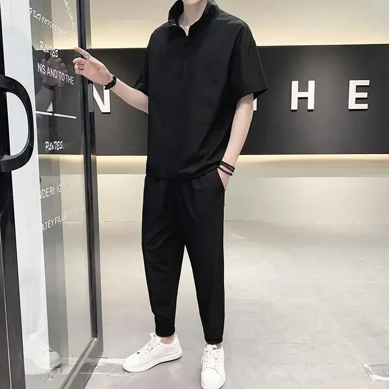 thumbnail image 1 of Camiseta Hombre Chándal Liso Pantalones Deportivos Conjuntos Ropa Deportiva Top Sin Logotipo Ropa De Hombre Trajes Deportivos Básicos 5xl 2024 Tendencia Cool, 1 of 4