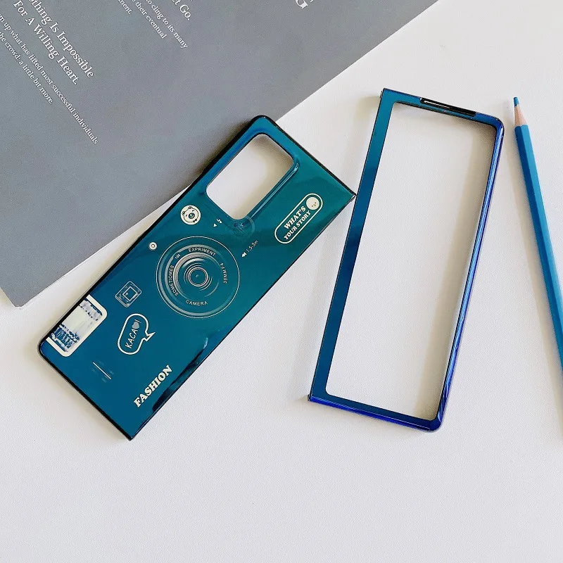 for Samsung Galaxy Z Fold 5 4 3 2 5G Case Silicon IMD Camera Pattern Cover Shockproof Flip Folding Blue Light Phone Shell Fundas