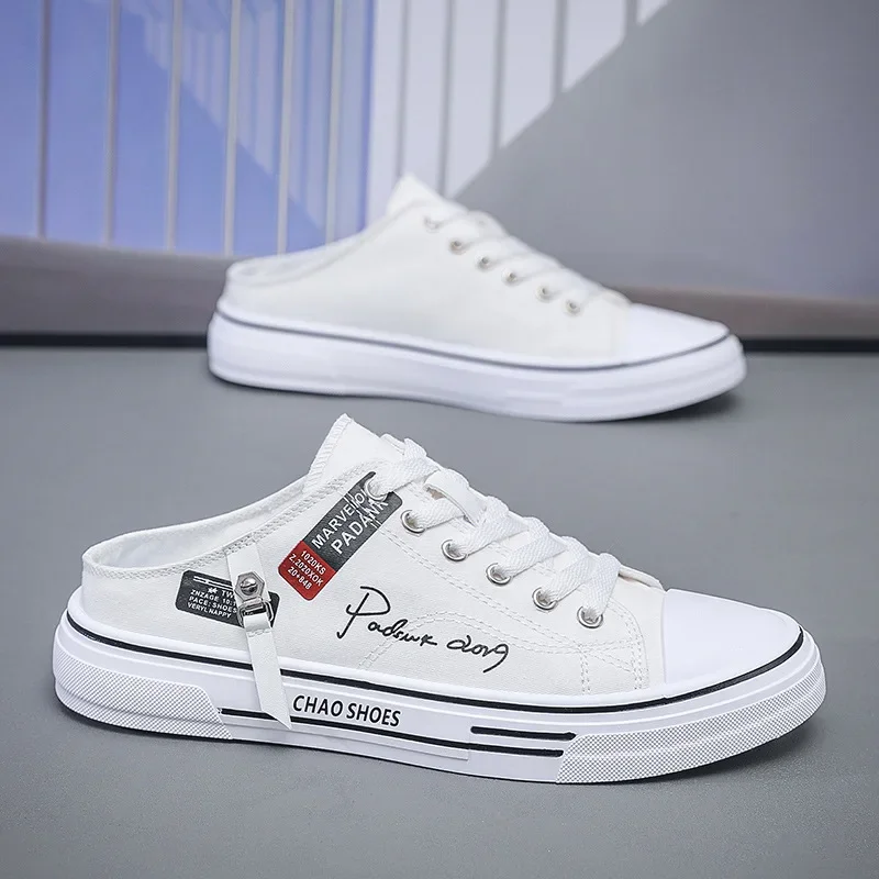 Men's Casual Slippers Thick-soled Comfortable Walking Shoe Fashion Closed-toe Half-slip Shoes for Men Summer Breathable Loafers
