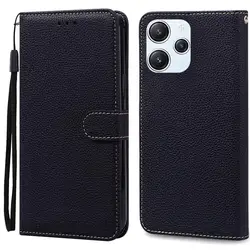 Silicon Leather Wallet Flip Phone Case Cover and Protector for Redmi 12 (4G 5G) (Black)