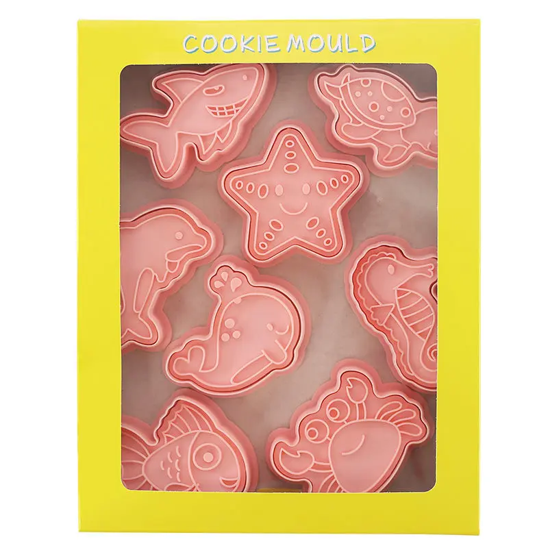 8Pcs/set Ocean Animal 3D Cartoon Cookie Mold Biscuit Cutter Stamps DIY Fondant Plunger Cake Tools Kitchen Baking Pastry Bakeware