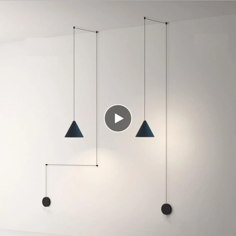 Modern Black Metal Long Wire Cone Shape Pendant Lamp Kitchen Island LED Vintage Hanging Lamp Bedside Suspension Lighting pendant lights,pendant lamp,vintage pendant lights