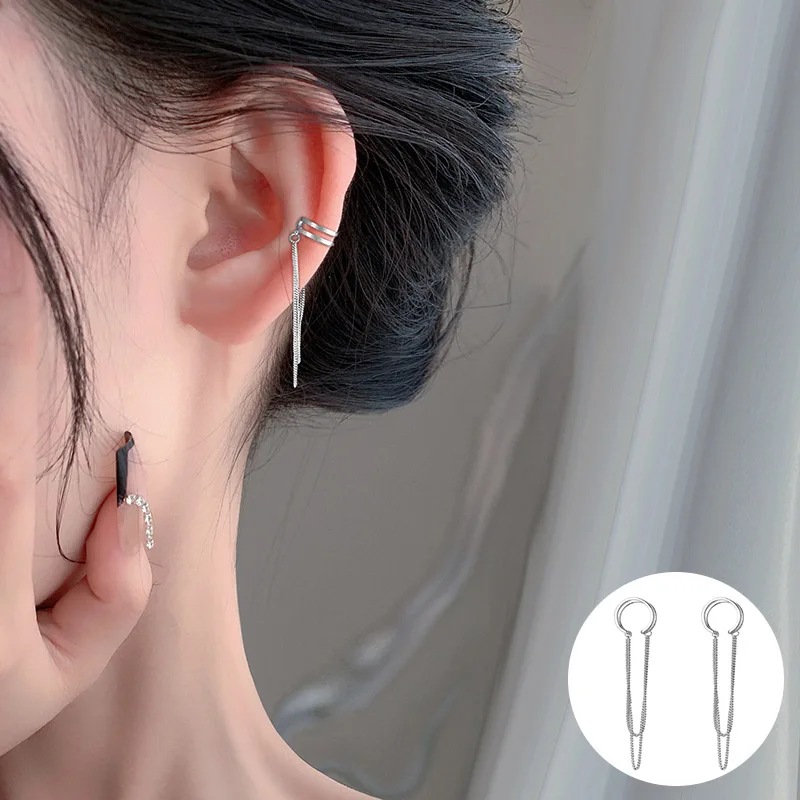 

100% 925 Sterling Silver Geometric Earrings for Women Girl Double Layer Chain Tassel Design Jewelry Party Gift Dropshipping