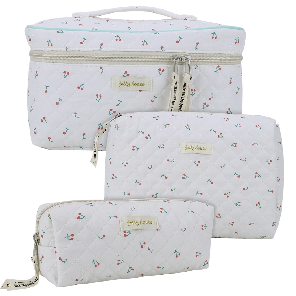 Cotton Quilted Makeup Bag Set for Women Travel Cosmetic Storage