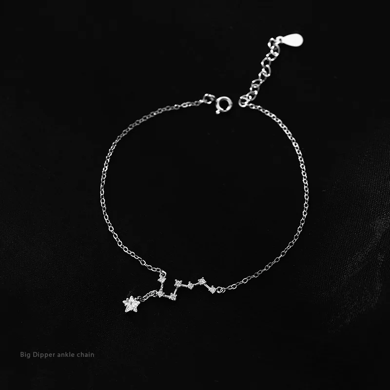 925 Sterling Silver Anklet Star Seven Linked Polaris For Woman Girl