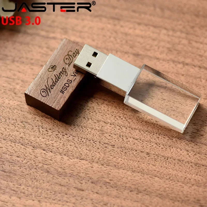 Jaster-memory Sticks de Madeira de Cristal Fotografia de Casamento Logo Personalizado Usb 3.0 Pen Drive 64gb 32gb 16gb 4gb Versão - Imagem 3
