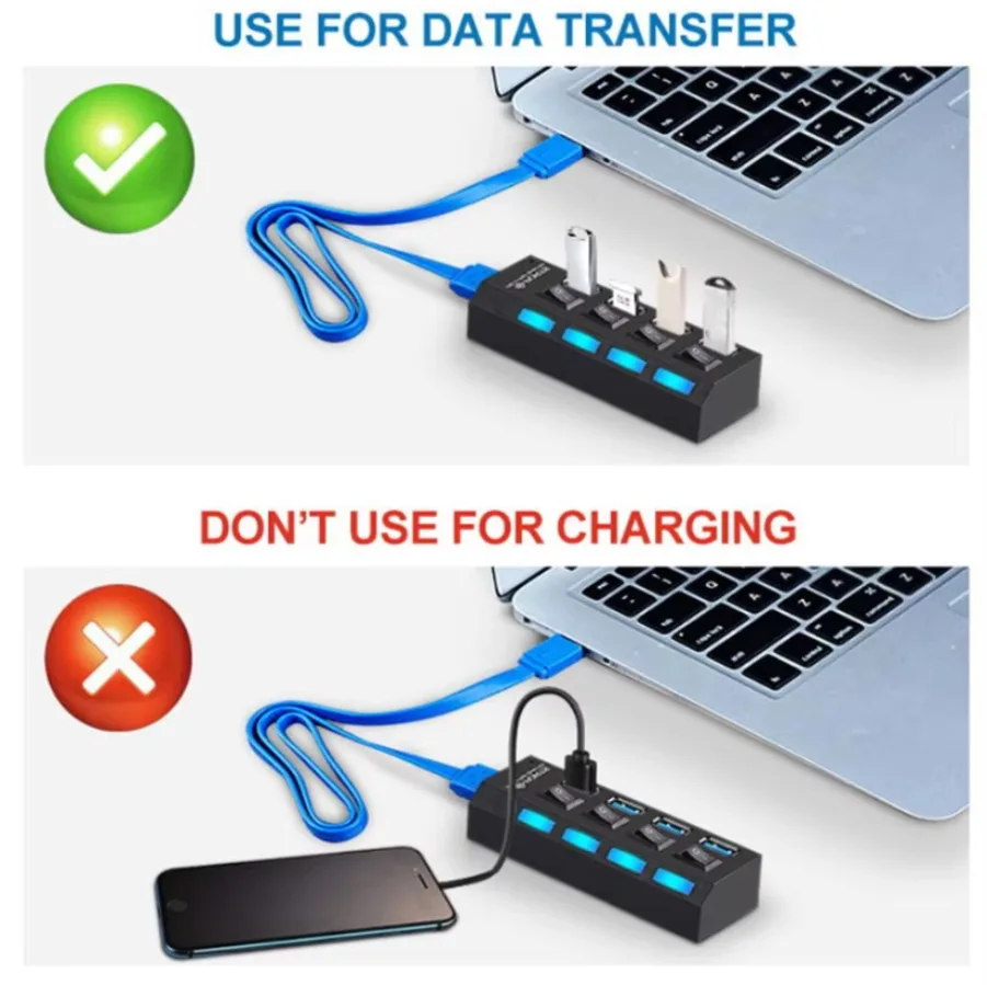 High-Speed Multi-Port USB Hub with LED and On/Off Switch