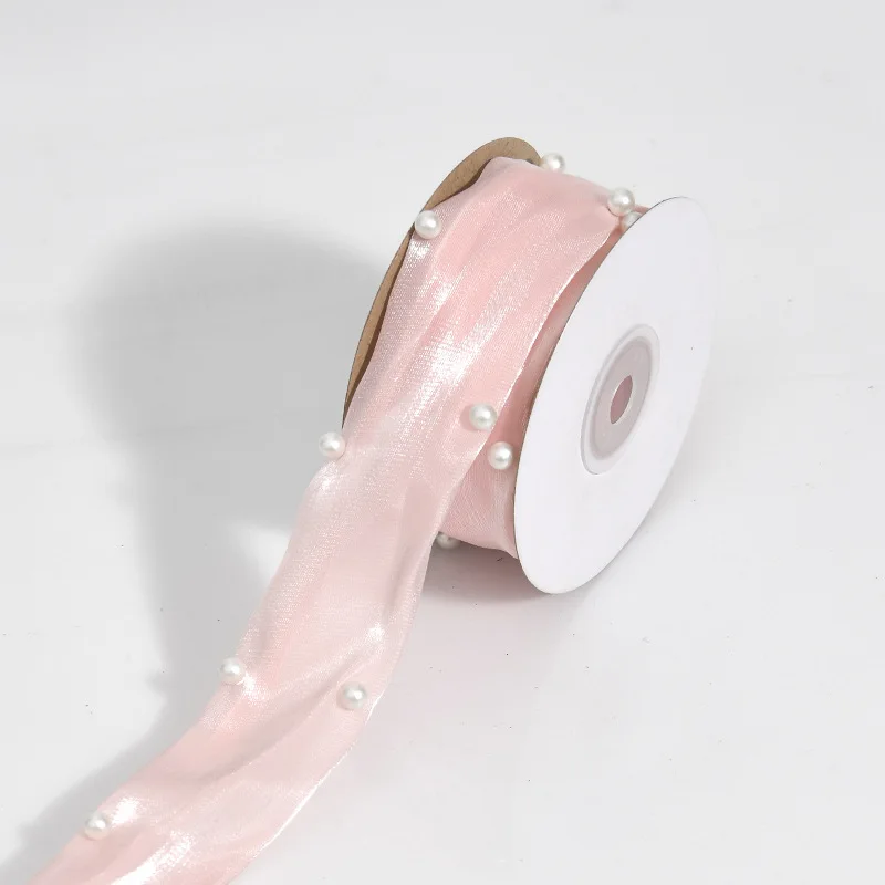 아름다운 진주 리본 4cm 광택 리본 의류 액세서리 DIY 헤어 밴드 케이크 포장 재료