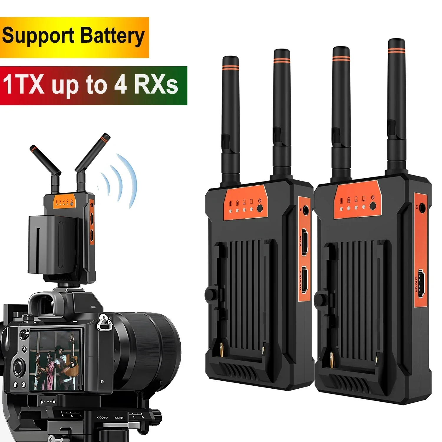

200M Wireless Video Transmitter Receiver HDMI Extender for Camera Live Streaming Ps4 PC To TV Monitor Support NP F750 Battery