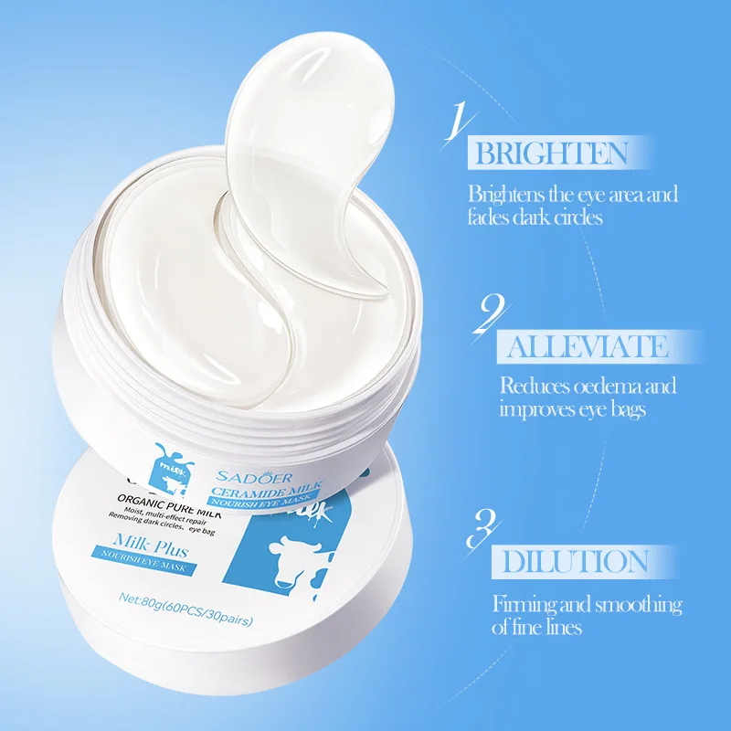 60pcs SADOER Milk Eye Mask Anti Dark Circles Moisturizing Anti-wrinkles Whitening Anti-aging Eye Patches Eyes Gel Masks