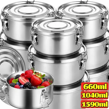 Boîte à déjeuner ronde Portable en acier inoxydable 201, conteneur de stockage des aliments, boîte à Bento de pique-nique anti-fuite, réfrigérateur congélateur bol de Fruits 1